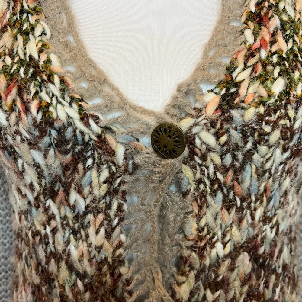 Free People Sweater Cardigan Size XS Boho Grandmacore Hippie Indie Brown Crochet